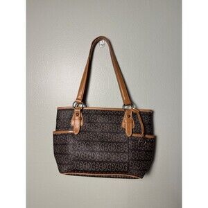 Giani Bernini Block Signature Brown & Tan Faux Leather Tote Bag Zippered